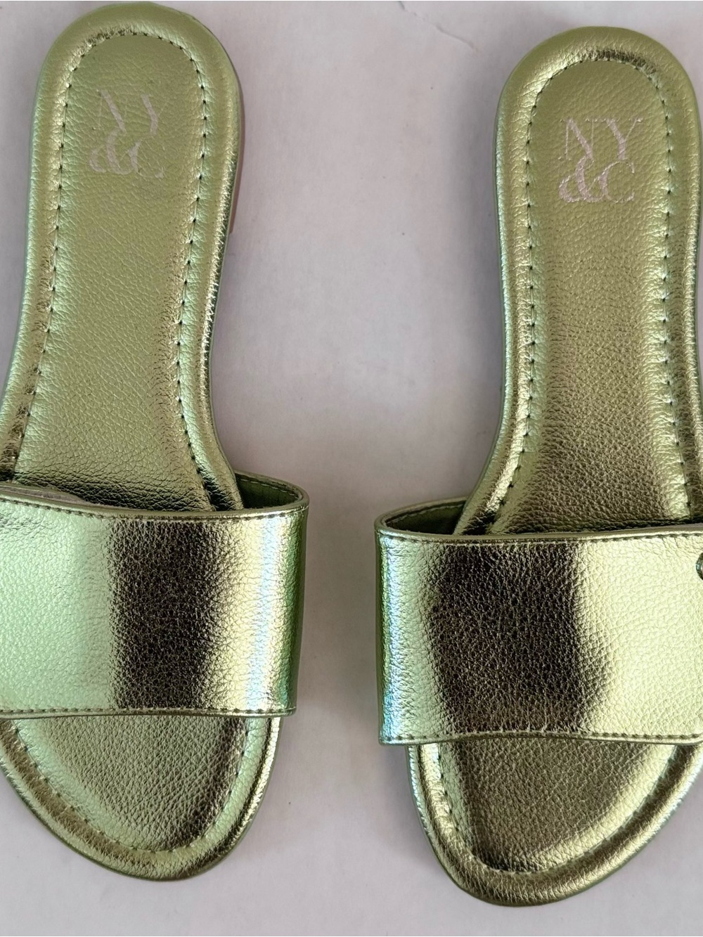 NY&C Metallic Green Slide Sandals
